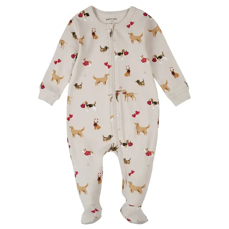 PETIT LEM PYJAMA À PATTES CHIENS VALENTINS - BEIGE