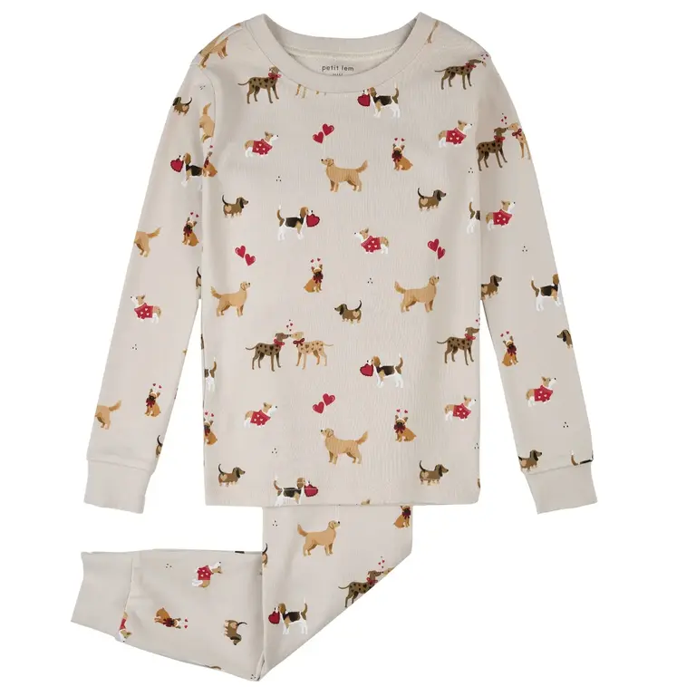 PETIT LEM PYJAMA 2 PIÈCES CHIENS VALENTINS - BEIGE