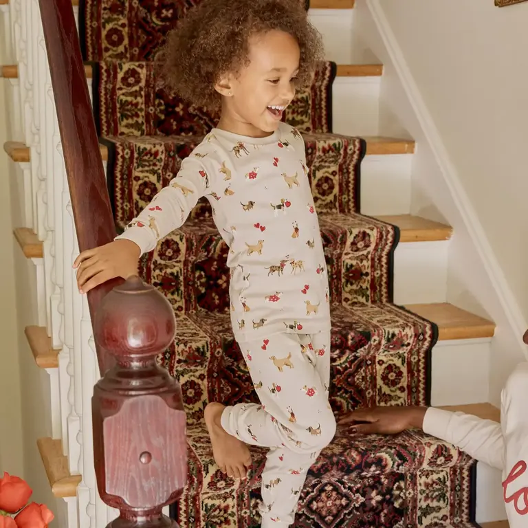 PETIT LEM PYJAMA 2 PIÈCES CHIENS VALENTINS - BEIGE