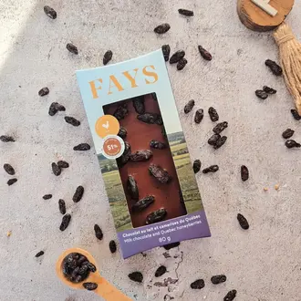FAYS TERROIR CHOCOLATÉ TABLETTE DE CHOCOLAT AU LAIT 51% AUX CAMERISES DU QUÉBEC