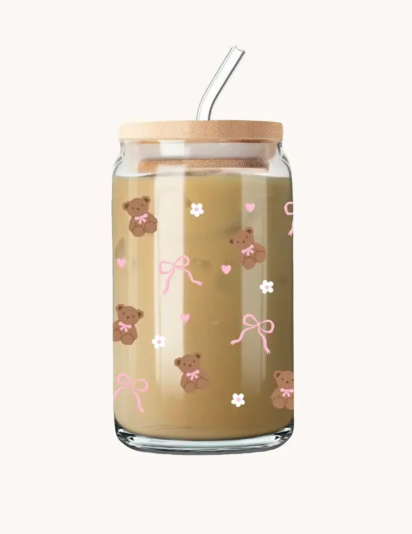 ALAROCQUE DESIGN VERRE  16 OZ - OURSONS, BOUCLES & FLEURS