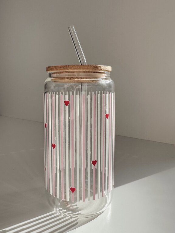 ALAROCQUE DESIGN VERRE  16 OZ - LIGNES AVEC COEURS