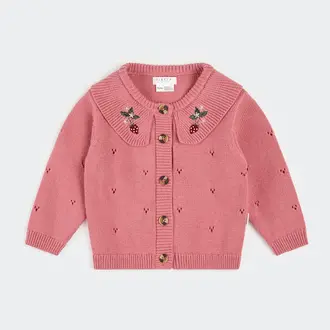 PETIT LEM PETIT LEM - CARDIGAN EN TRICOT POINTELLE À MOTIF DE FRAISE - ROSE