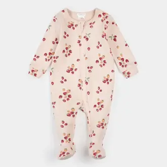 PETIT LEM PETIT LEM - PYJAMA À PATTES CÔTELÉ À IMPRIMÉ FRAISES - ROSE PÂLE