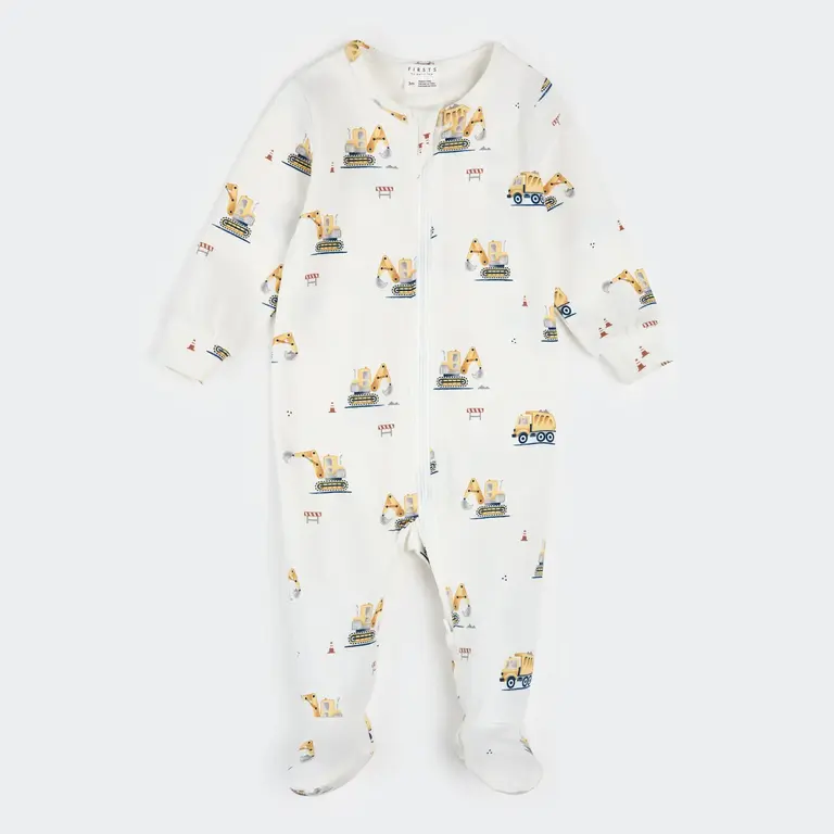 PETIT LEM PYJAMA À PATTES À IMPRIMÉ EXCAVATRICES - BLANC