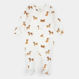PETIT LEM PYJAMA À PATTES CÔTELÉ À IMPRIMÉ CHIOTS GOLFEURS -  BLANC