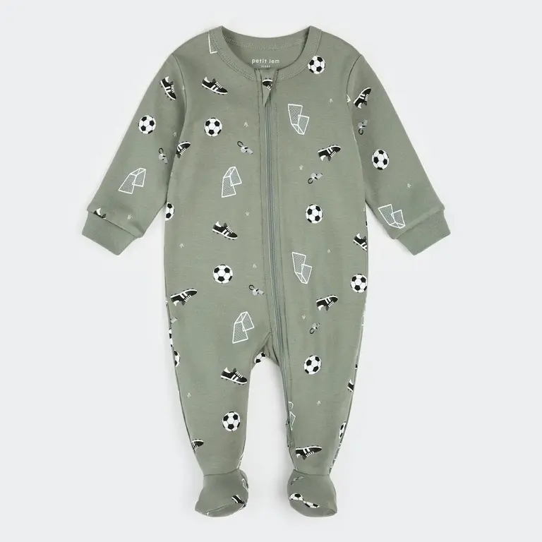 PETIT LEM PYJAMA À PATTES À IMPRIMÉ SOCCER - VERT OLIVE
