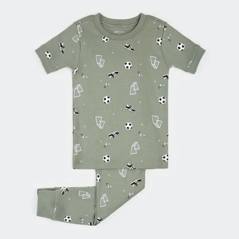 PETIT LEM PYJAMA 2 PIÈCES À IMPRIMÉ SOCCER - VERT OLIVE