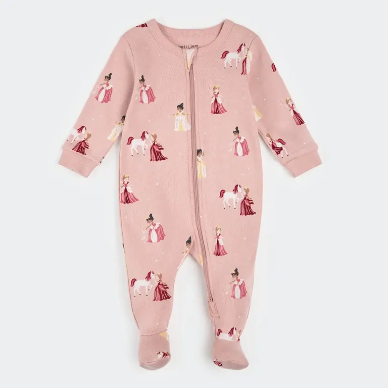 PETIT LEM PYJAMA À PATTES À IMPRIMÉ PRINCESSES - VIEUX ROSE