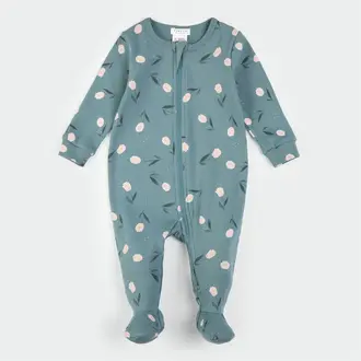 PETIT LEM PYJAMA À PATTES CÔTELÉ À IMPRIMÉ TULIPES - BLEU CANARD