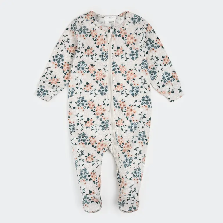 PETIT LEM PYJAMA À PATTES CÔTELÉ À IMPRIMÉ FLEURS PRINTANIÈRES - CRÈME