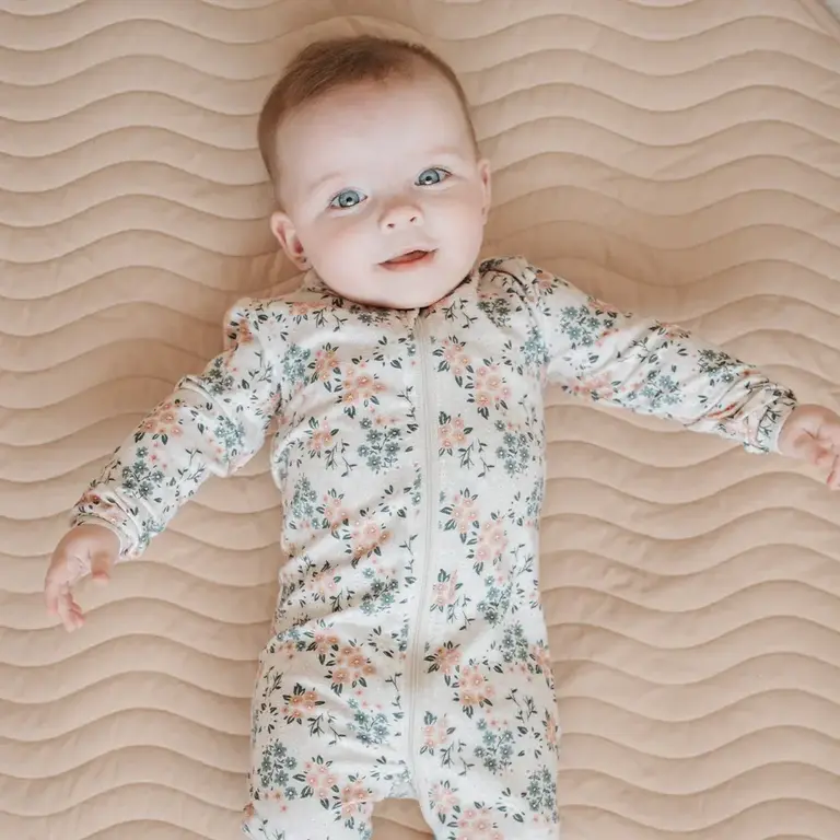 PETIT LEM PYJAMA À PATTES CÔTELÉ À IMPRIMÉ FLEURS PRINTANIÈRES - CRÈME