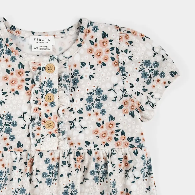 PETIT LEM ROBE CACHE-COUCHE À IMPRIMÉ DE FLEURS PRINTANIÈRES - CRÈME