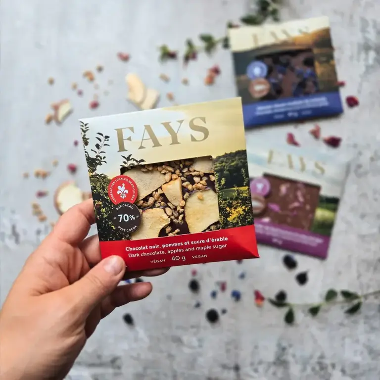 FAYS TERROIR CHOCOLATÉ FAYS - TABLETTE SAVEUR BORÉALE - CHOCOLAT NOIR 70%, POMMES ET SUCRE D'ÉRABLE