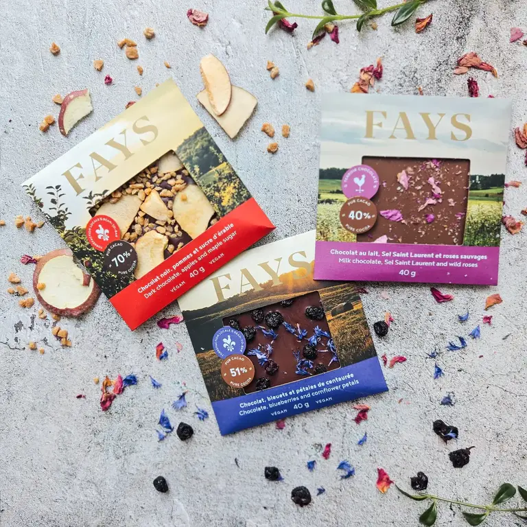 FAYS TERROIR CHOCOLATÉ TABLETTE SAVEUR BORÉALE - CHOCOLAT NOIR 70%, POMMES ET SUCRE D'ÉRABLE