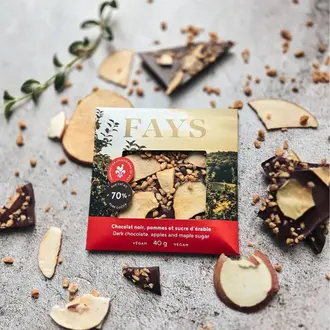 FAYS TERROIR CHOCOLATÉ TABLETTE SAVEUR BORÉALE - CHOCOLAT NOIR 70%, POMMES ET SUCRE D'ÉRABLE