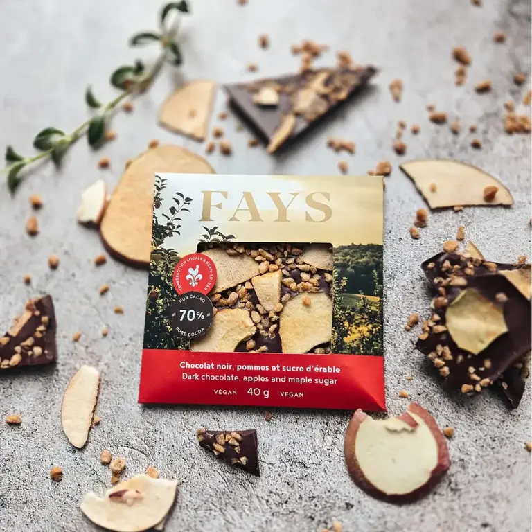 FAYS TERROIR CHOCOLATÉ FAYS - TABLETTE SAVEUR BORÉALE - CHOCOLAT NOIR 70%, POMMES ET SUCRE D'ÉRABLE