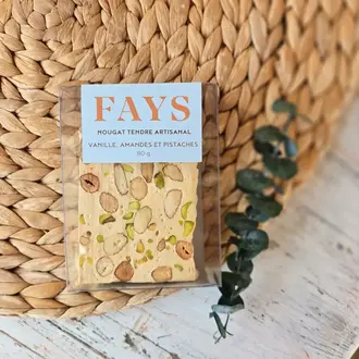 FAYS TERROIR CHOCOLATÉ FAYS - NOUGAT TENDRE ARTISANAL - VANILLE, AMANDES ET PISTACHES