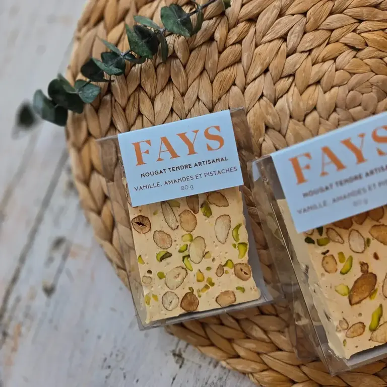 FAYS TERROIR CHOCOLATÉ FAYS - NOUGAT TENDRE ARTISANAL - VANILLE, AMANDES ET PISTACHES