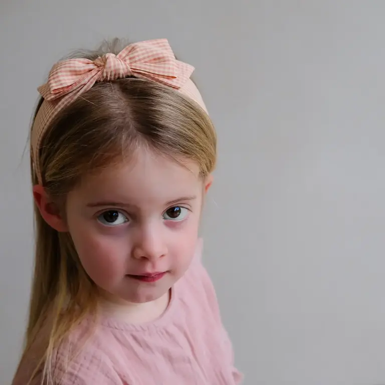 MIMI & LULA BOW HEADBAND - PEACH GINGHAM