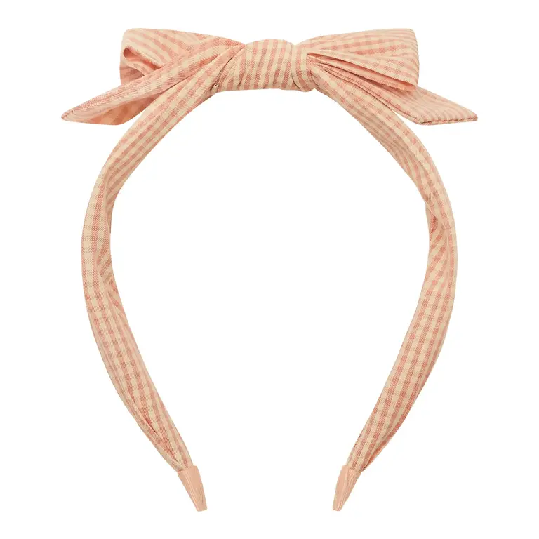 MIMI & LULA BOW HEADBAND - PEACH GINGHAM