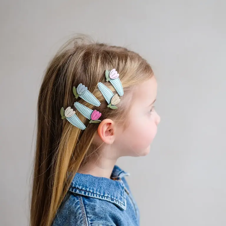 MIMI & LULA ENSEMBLE DE 5 MINIS BARRETTES - TULIPES RAYÉS