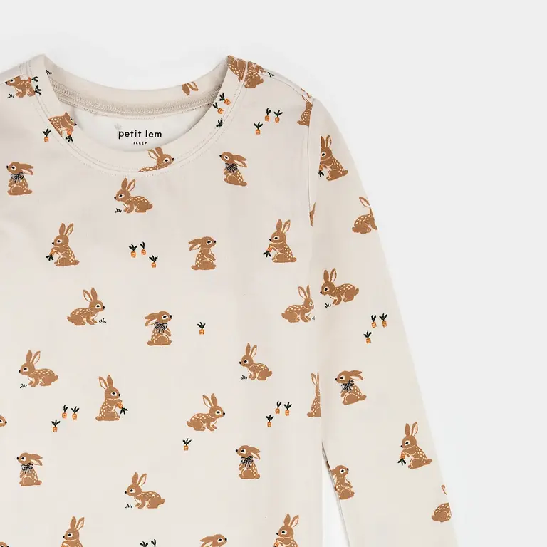 PETIT LEM PYJAMA 2 PIÈCES À IMPRIMÉ LAPINS - CRÈME