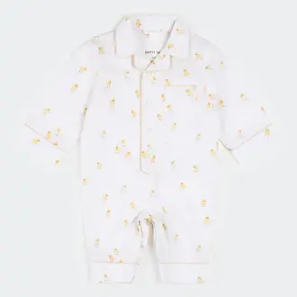 PETIT LEM POPLIN SHIRT ONESIE PAJAMA CHICK PRINT - WHITE