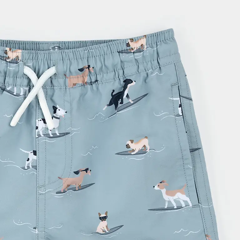 PETIT LEM MAILLOT SHORT À IMPRIMÉ CHIENS SURFEURS - BLEU
