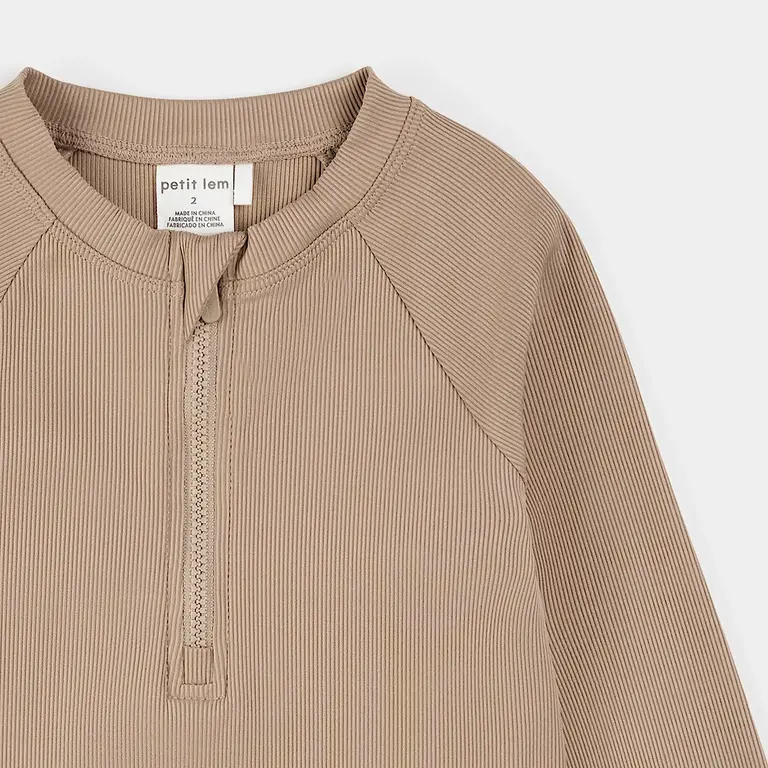 PETIT LEM MAILLOT RASHGUARD À DEMI-ZIP - TAUPE