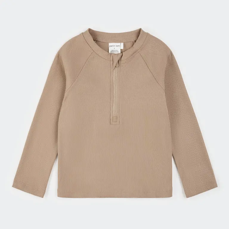 PETIT LEM PETIT LEM - MAILLOT RASHGUARD À DEMI-ZIP - TAUPE