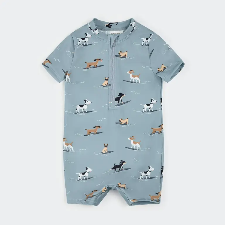 PETIT LEM PETIT LEM - MAILLOT BARBOTEUSE IMPRIMÉ CHIEN SURFEURS - BLEU