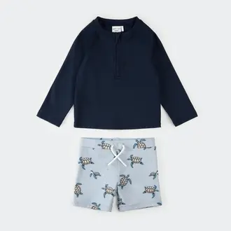 PETIT LEM MAILLOT 2 PIÈCES RASHGUARD IMPRIMÉ TORTUES DE MER - MARINE