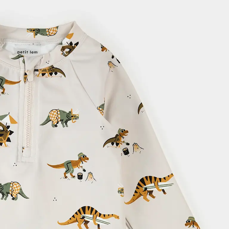 PETIT LEM MAILLOT 2 PIÈCES RASHGUARD IMPRIMÉ DINOSAURES - SAUGE