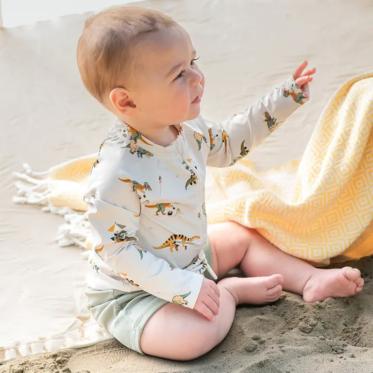 PETIT LEM 2-PIECE RASHGUARD SWIMSUIT DINOSAUR PRINT - SAGE