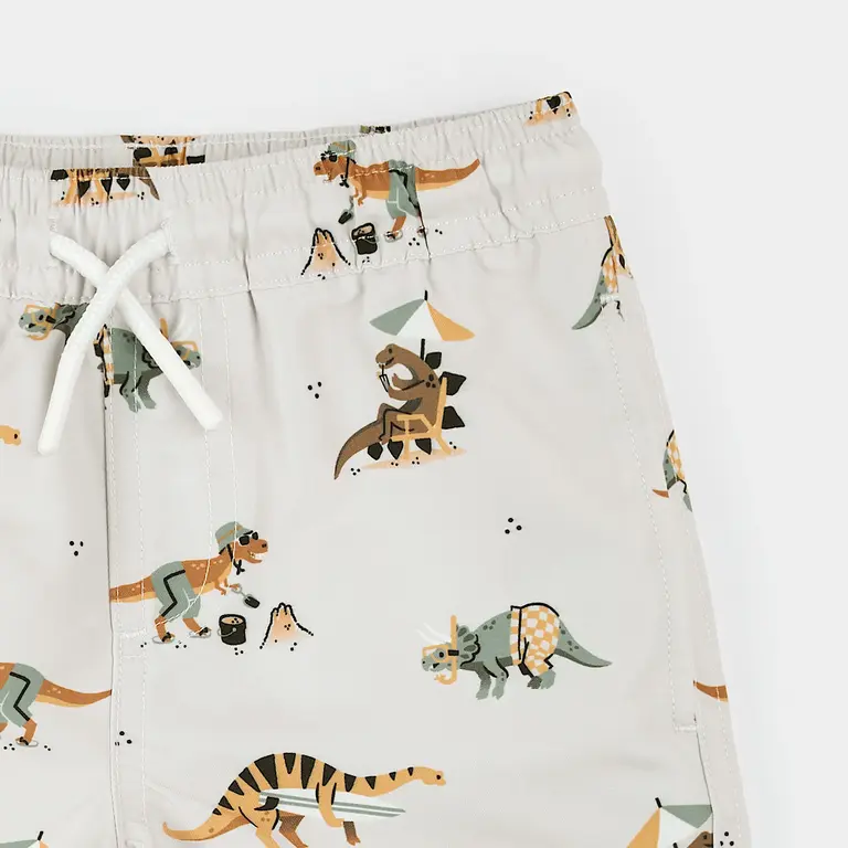 PETIT LEM PETIT LEM - MAILLOT SHORT À IMPRIMÉ DINOSAURES - GREIGE