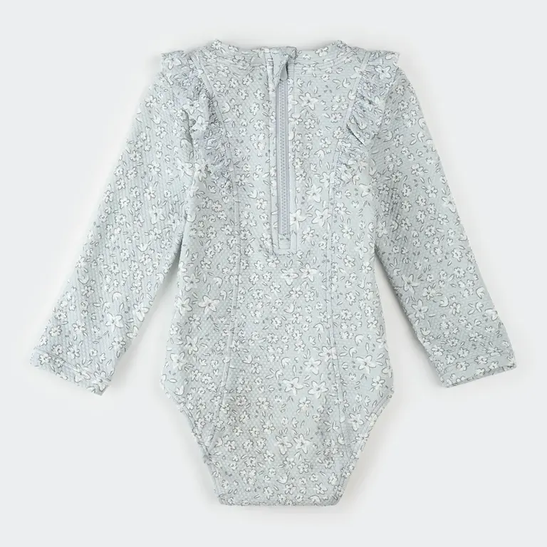 PETIT LEM PETIT LEM - MAILLOT MANCHES LONGUES IMPRIMÉ FLEURS RÉTRO - BLEU POUDRE