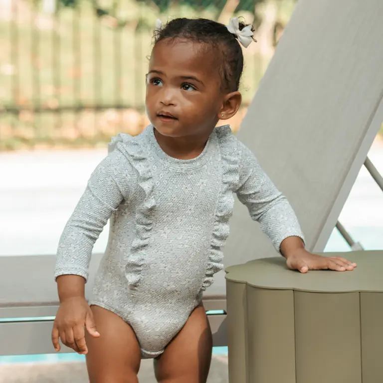 PETIT LEM PETIT LEM - MAILLOT MANCHES LONGUES IMPRIMÉ FLEURS RÉTRO - BLEU POUDRE