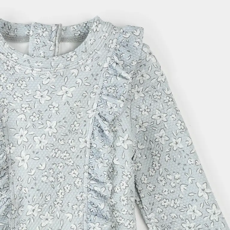 PETIT LEM MAILLOT MANCHES LONGUES IMPRIMÉ FLEURS RÉTRO - BLEU POUDRE