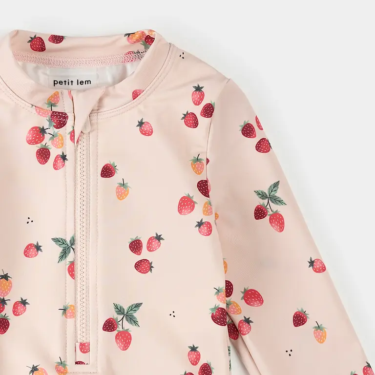 PETIT LEM PETIT LEM - MAILLOT MANCHES LONGUES IMPRIMÉ FRAISES - ROSE PÂLE