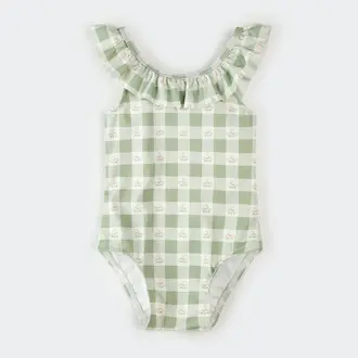 PETIT LEM ONE-PIECE FLORAL GINGHAM SWIMSUIT - GREEN