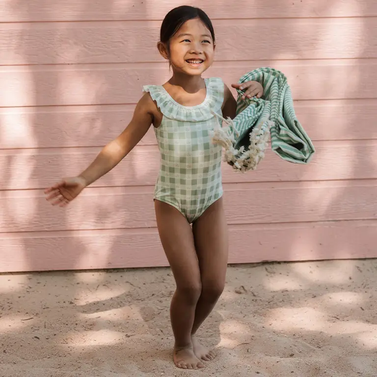 PETIT LEM ONE-PIECE FLORAL GINGHAM SWIMSUIT - GREEN