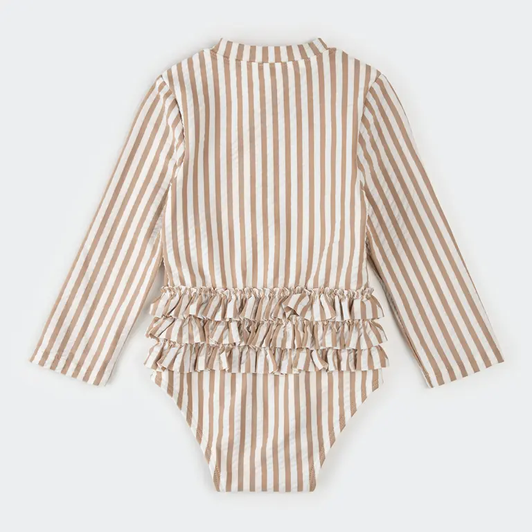 PETIT LEM PETIT LEM - MAILLOT MANCHES LONGUES SEERSUCKER RAYÉ - BEIGE
