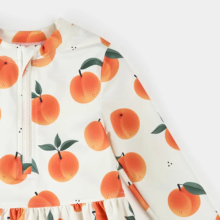 PETIT LEM LONG-SLEEVE 2-PIECE PEACH PRINT SWIMSUIT - OFF-WHITE