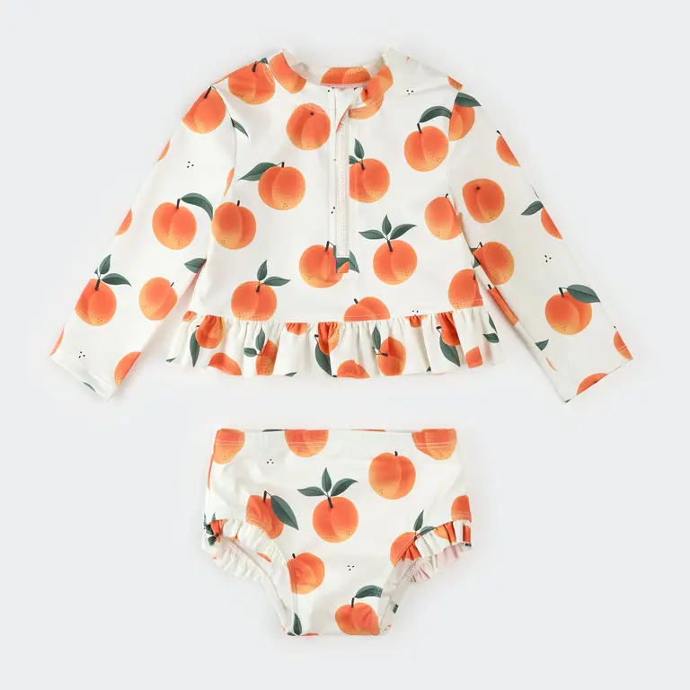 PETIT LEM LONG-SLEEVE 2-PIECE PEACH PRINT SWIMSUIT - OFF-WHITE