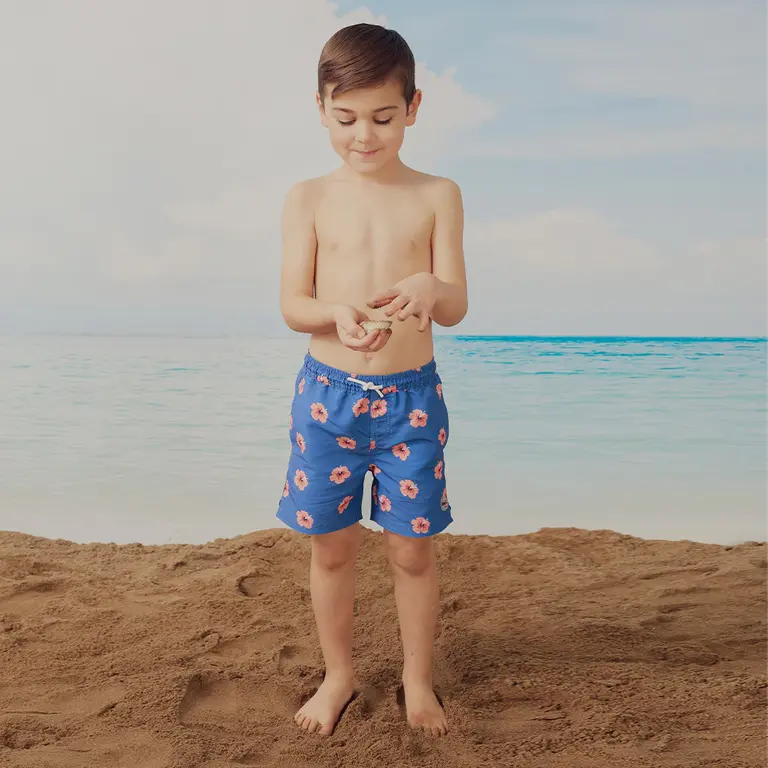 MILES THE LABEL MAILLOT SHORT À IMPRIMÉ HIBISCUS - BLEU ROYALE
