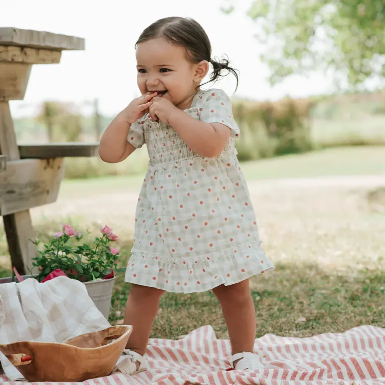PETIT LEM DUO ROBE ET CULOTTE IMPRIMÉ VICHY FRAISE - VERT