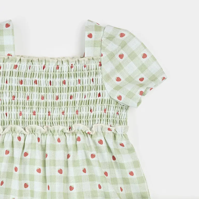 PETIT LEM DUO ROBE ET CULOTTE IMPRIMÉ VICHY FRAISE - VERT