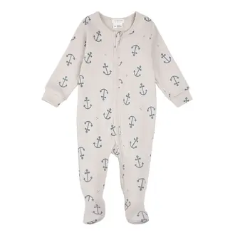 PETIT LEM PETIT LEM - PYJAMA À PATTES CÔTELÉ À IMPRIMÉ ANCRE DE BATEAU - GREIGE