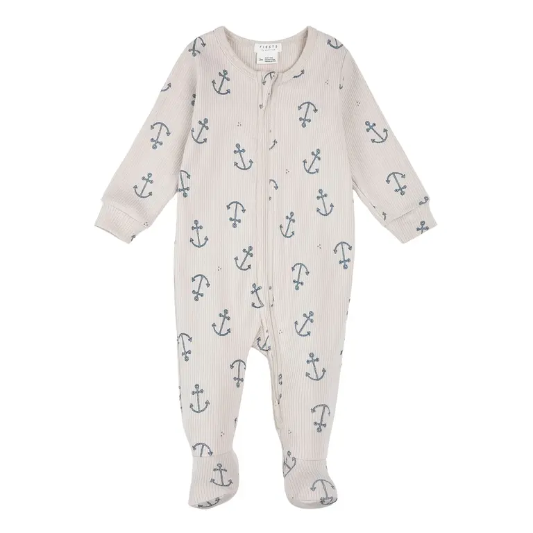 PETIT LEM PYJAMA À PATTES CÔTELÉ À IMPRIMÉ ANCRE DE BATEAU - GREIGE